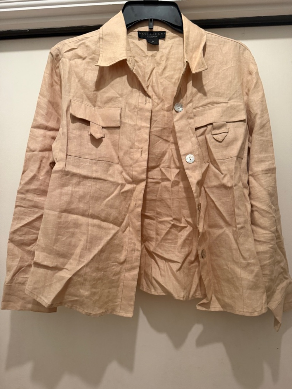 David Jordan Cream Button-Front Linen Shirt - Picture 2 of 4
